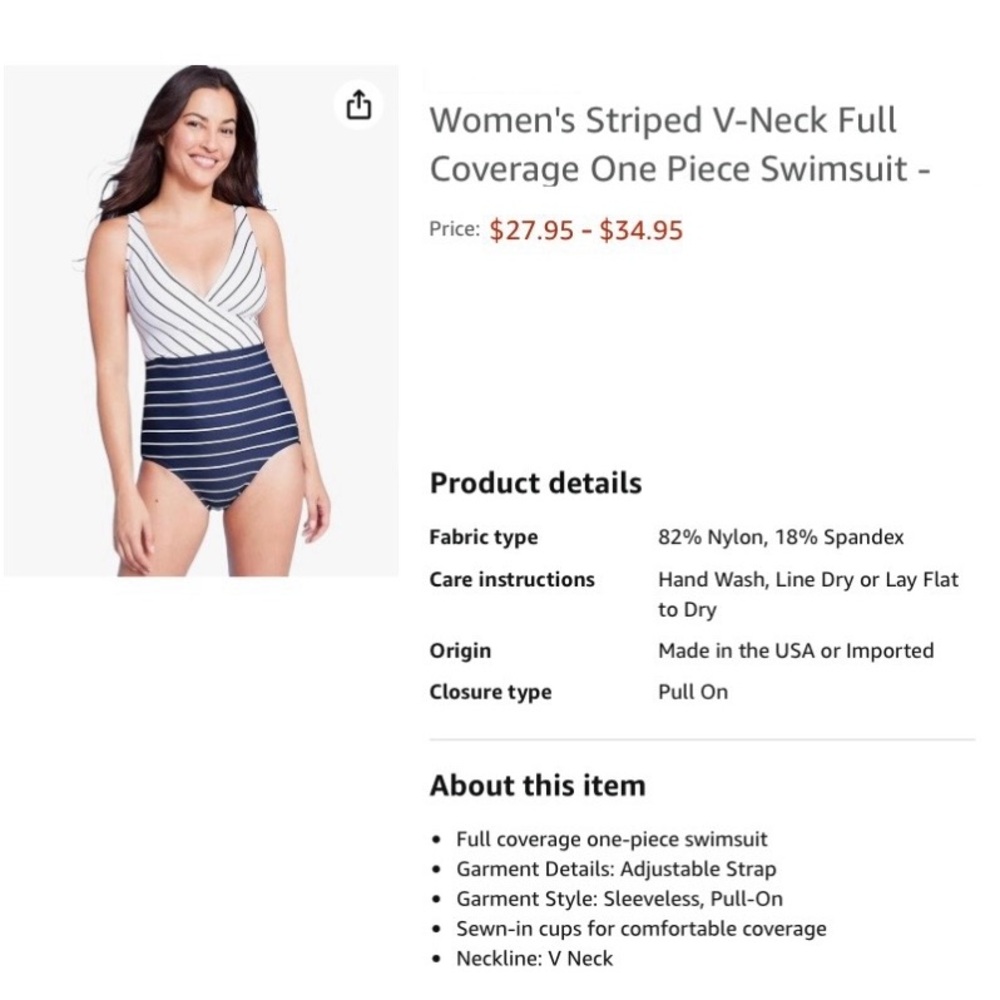 Striped Navy and White Swimsuit - Picture 3 of 3